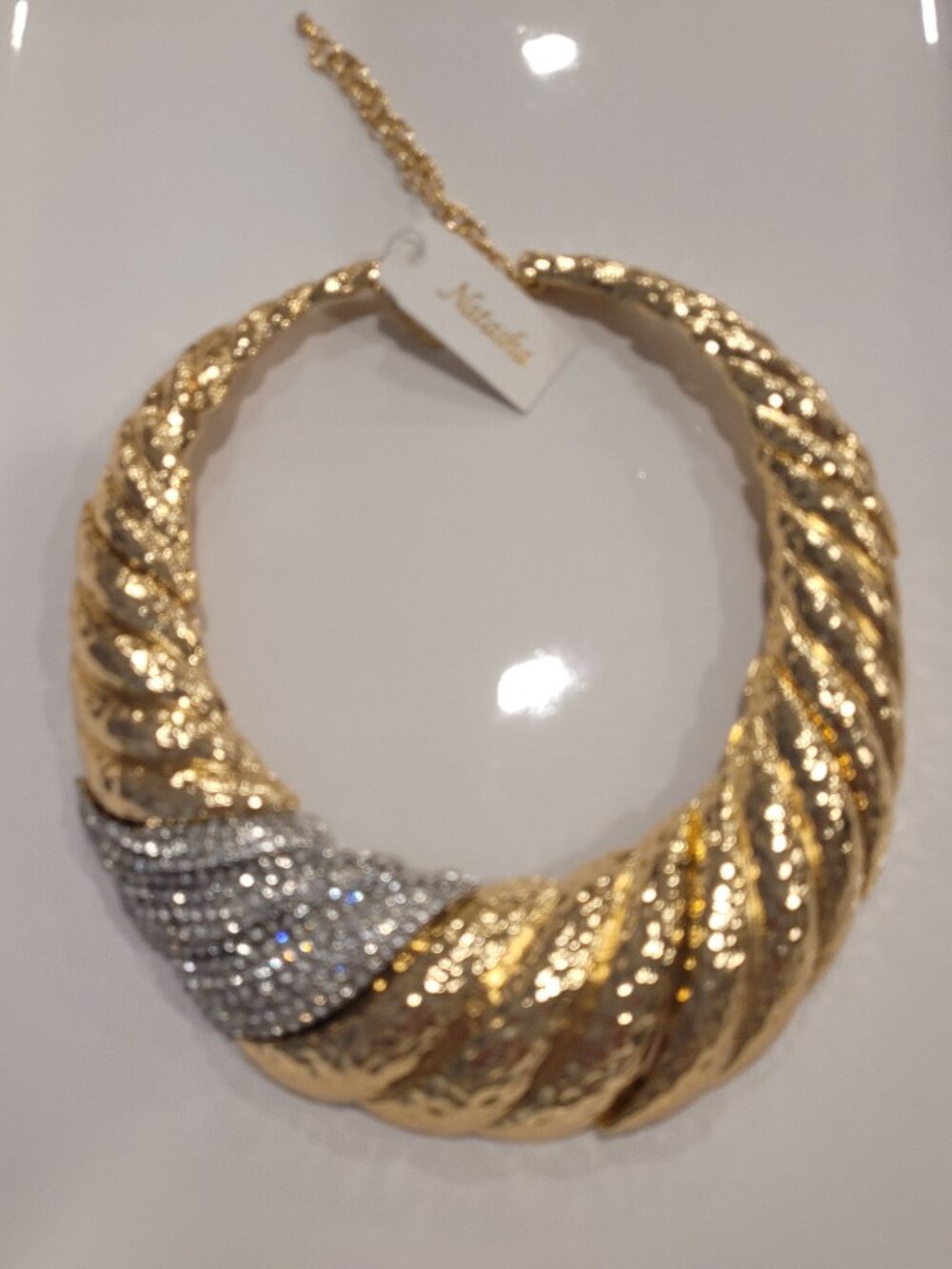 Natasha Necklace: Gold-tone with Rhinestones. Thick. Sparkly. Statement. Choker. - Picture 10 of 15